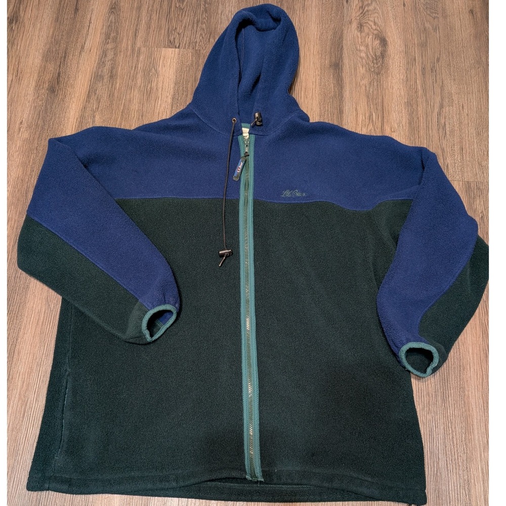 LL Bean Fleece Hoodie Full Zip Color Block Outdoors Jacket‎ XL